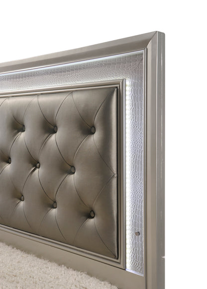 Champagne Crocodile Texture Upholstered Bed Frame - Full Size for Bedroom