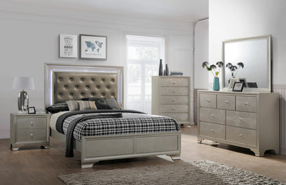 Champagne Crocodile Texture Upholstered Bed Frame - Full Size for Bedroom