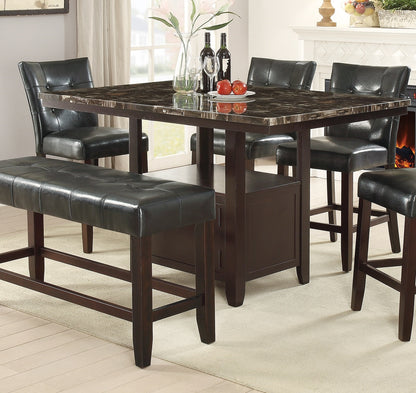 6-Person Dining Table with Bench Set - Black Brown Espresso for Dining Room