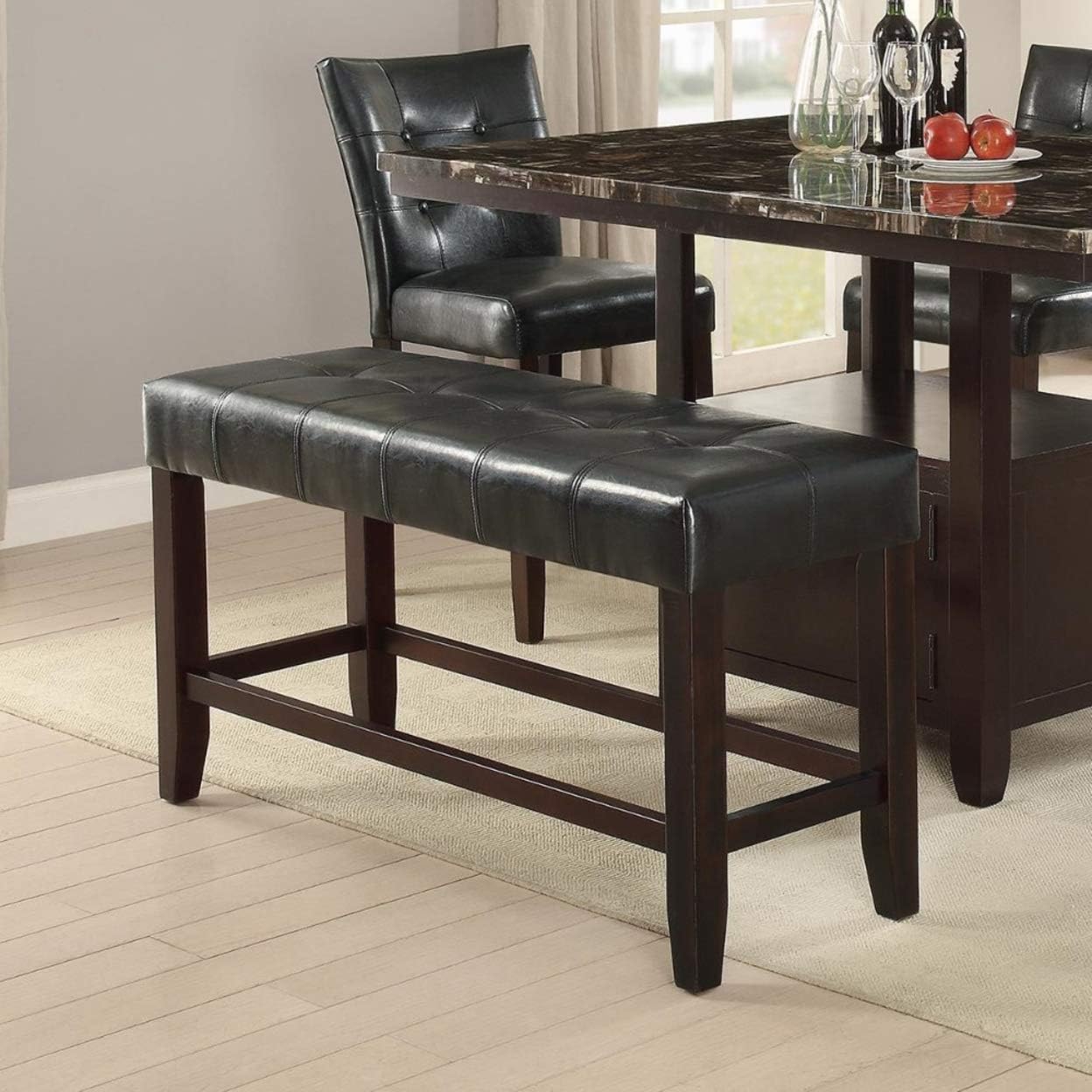 6-Person Dining Table with Bench Set - Black Brown Espresso for Dining Room