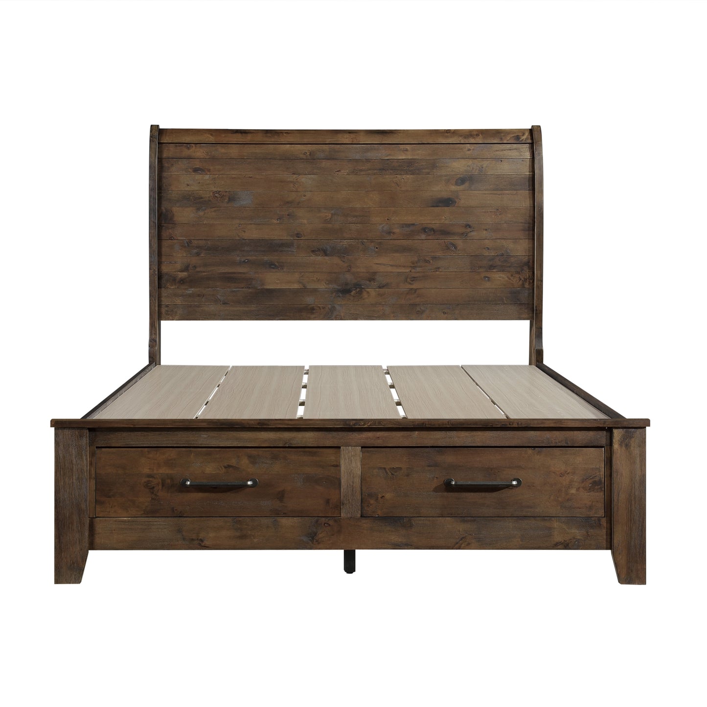 Classic Queen Bed with Storage - Brown Mix Wood Platform Bed