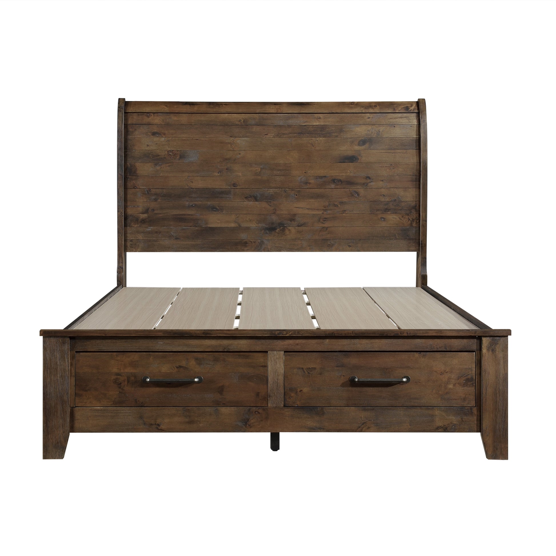 Classic Queen Bed with Storage - Brown Mix Wood Platform Bed