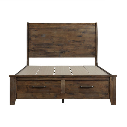 Classic Queen Bed with Storage - Brown Mix Wood Platform Bed