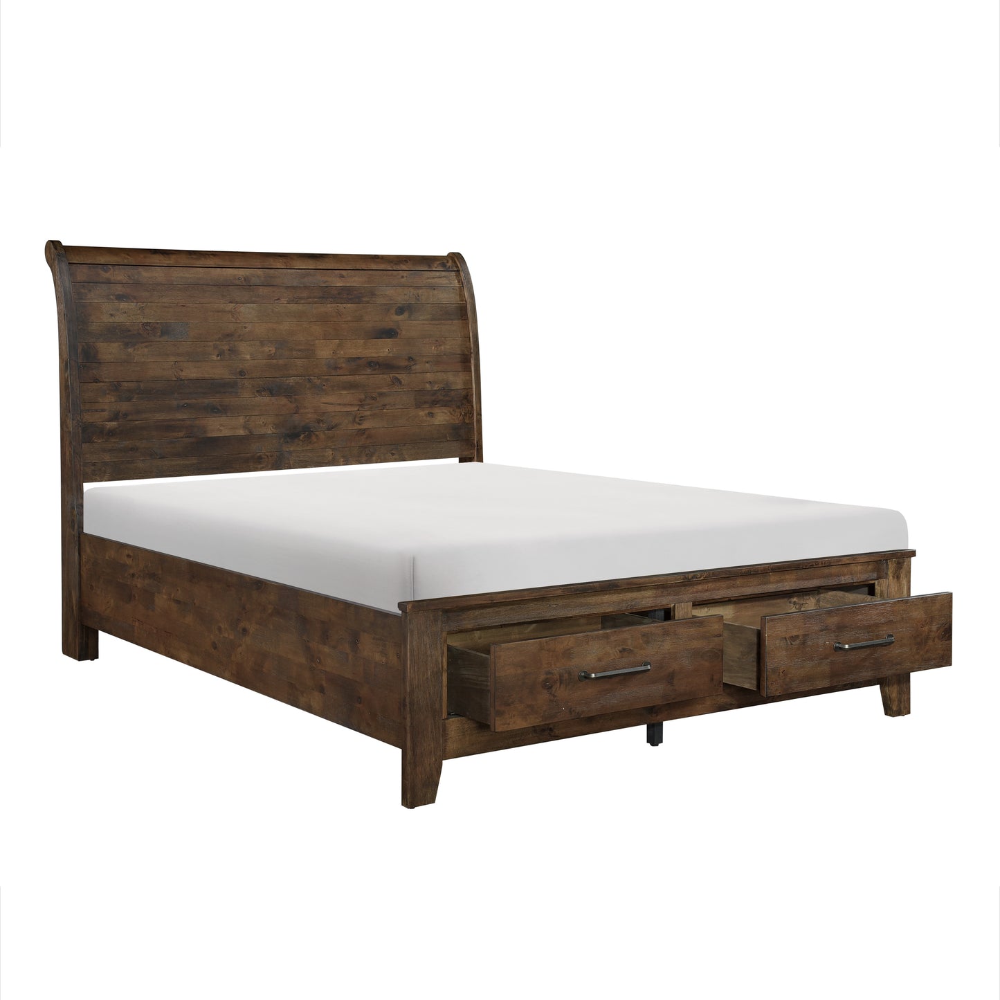 Classic Queen Bed with Storage - Brown Mix Wood Platform Bed