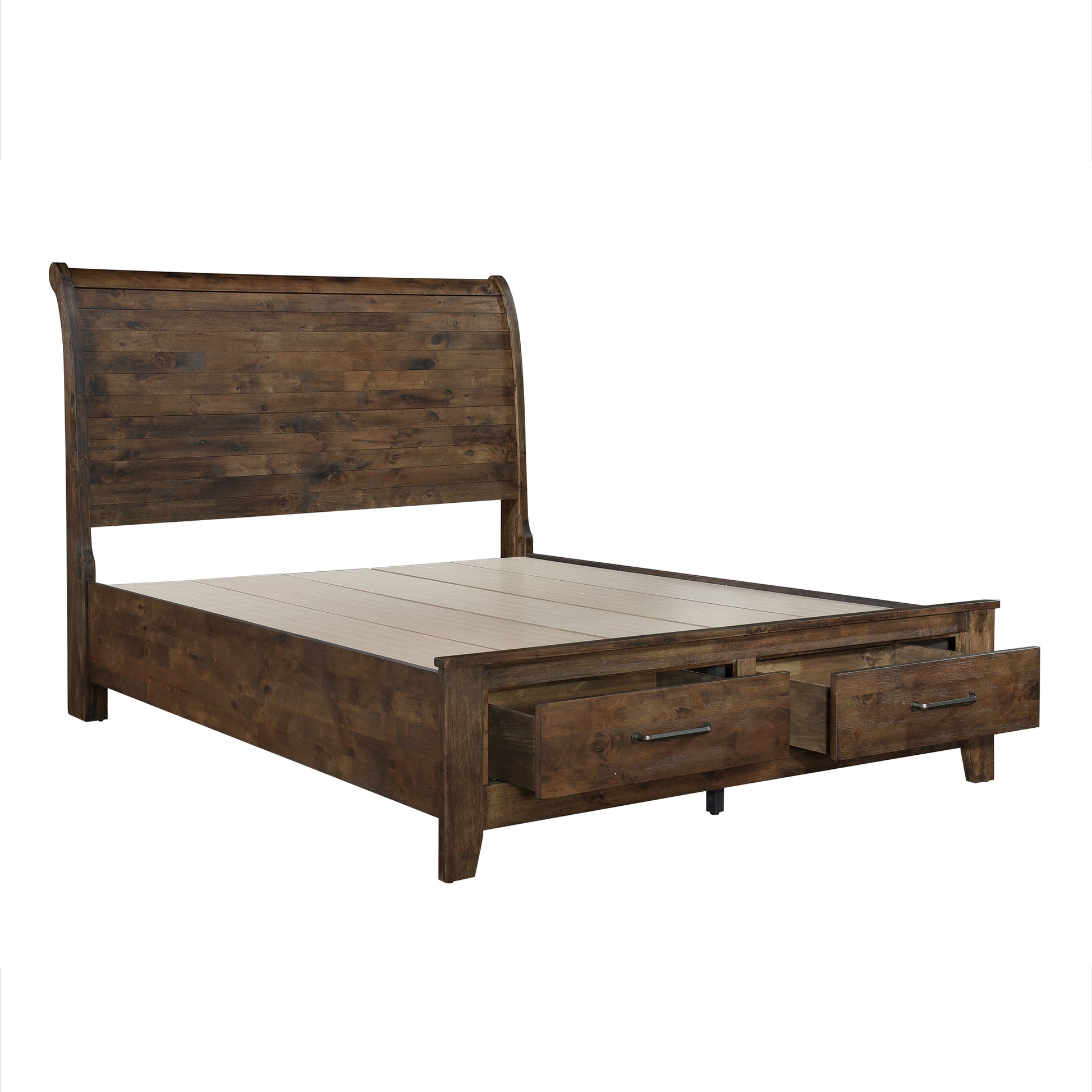 Classic Queen Bed with Storage - Brown Mix Wood Platform Bed