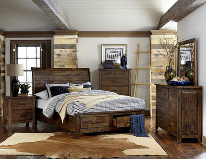 Classic Queen Bed with Storage - Brown Mix Wood Platform Bed
