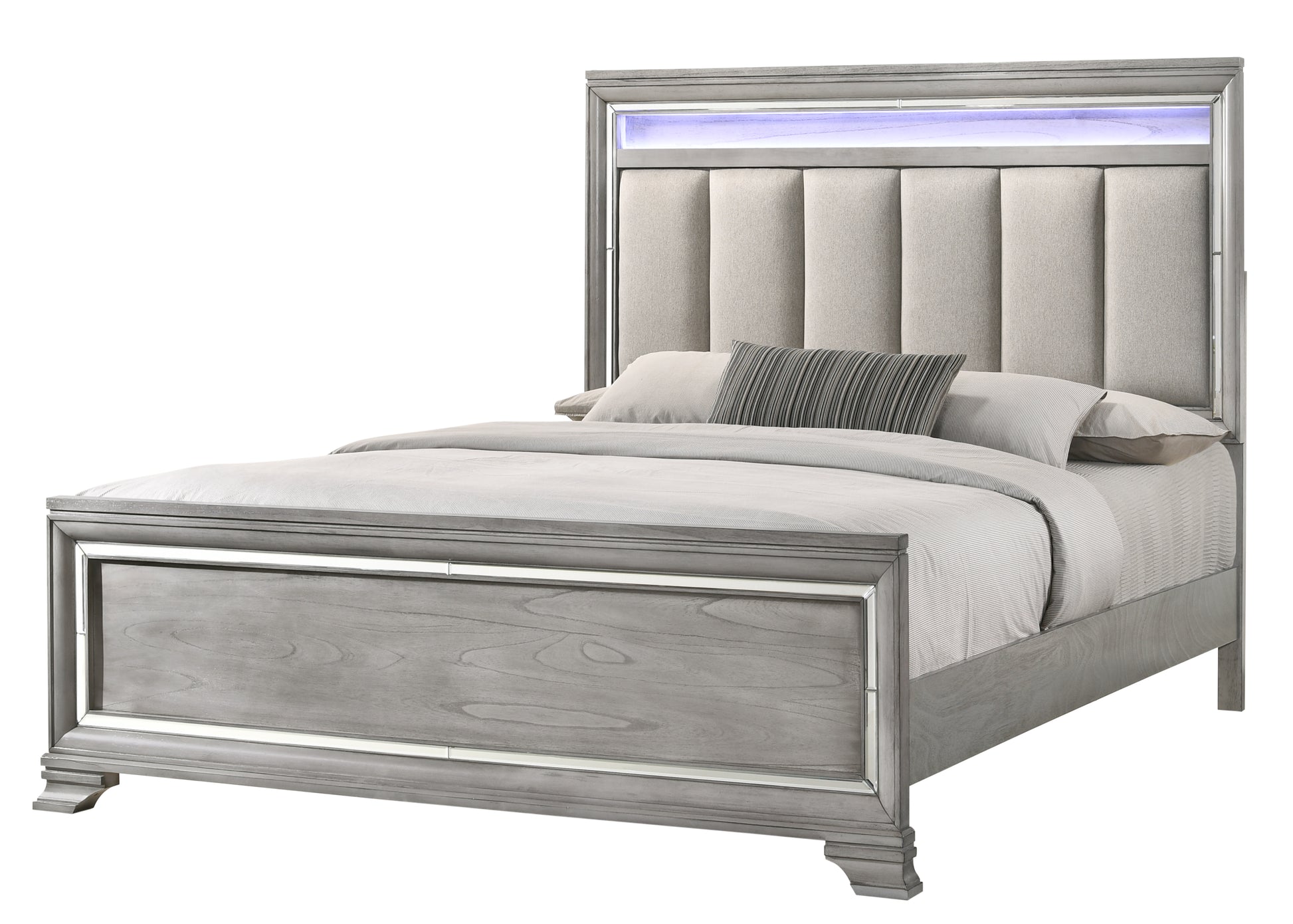 King Solid Wood Upholstered Headboard with LED Light for Luxury Bedroom