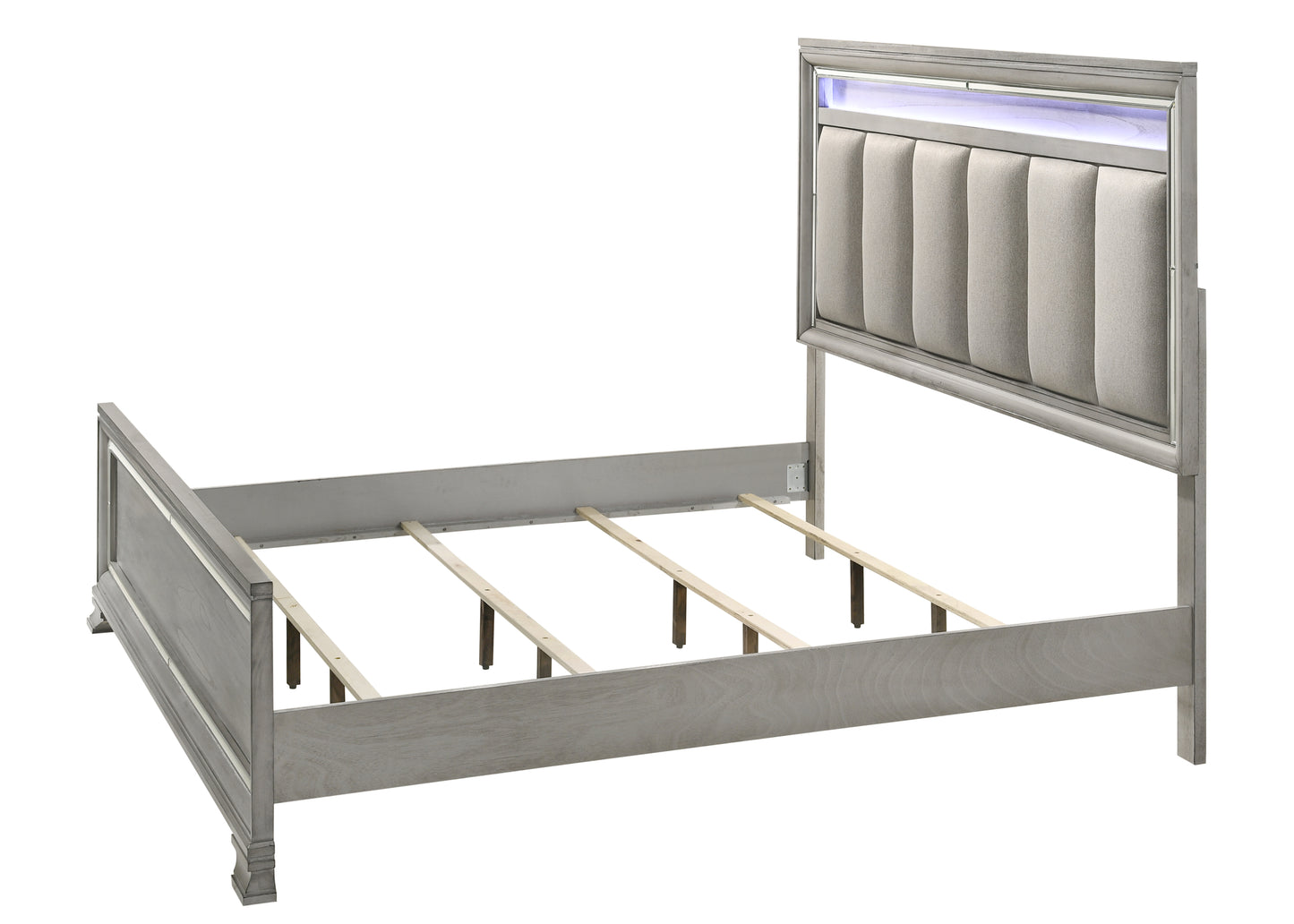 King Solid Wood Upholstered Headboard with LED Light for Luxury Bedroom