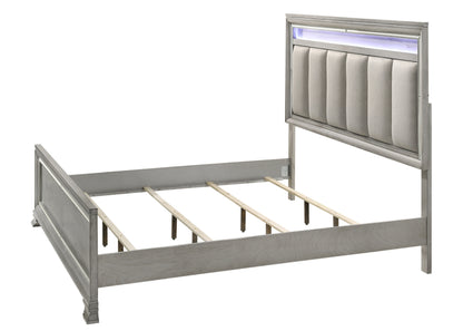 King Solid Wood Upholstered Headboard with LED Light for Luxury Bedroom