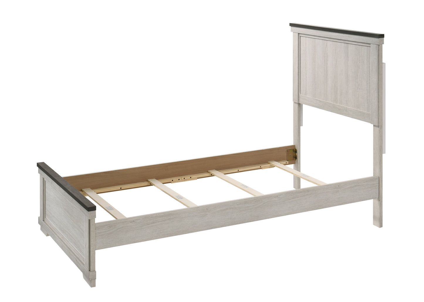 Farmhouse Rustic Twin Size Wooden Bed Frame - Brown White for Bedroom