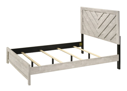 Queen Size Bed Rustic Beige Gray Finish Wooden Frame