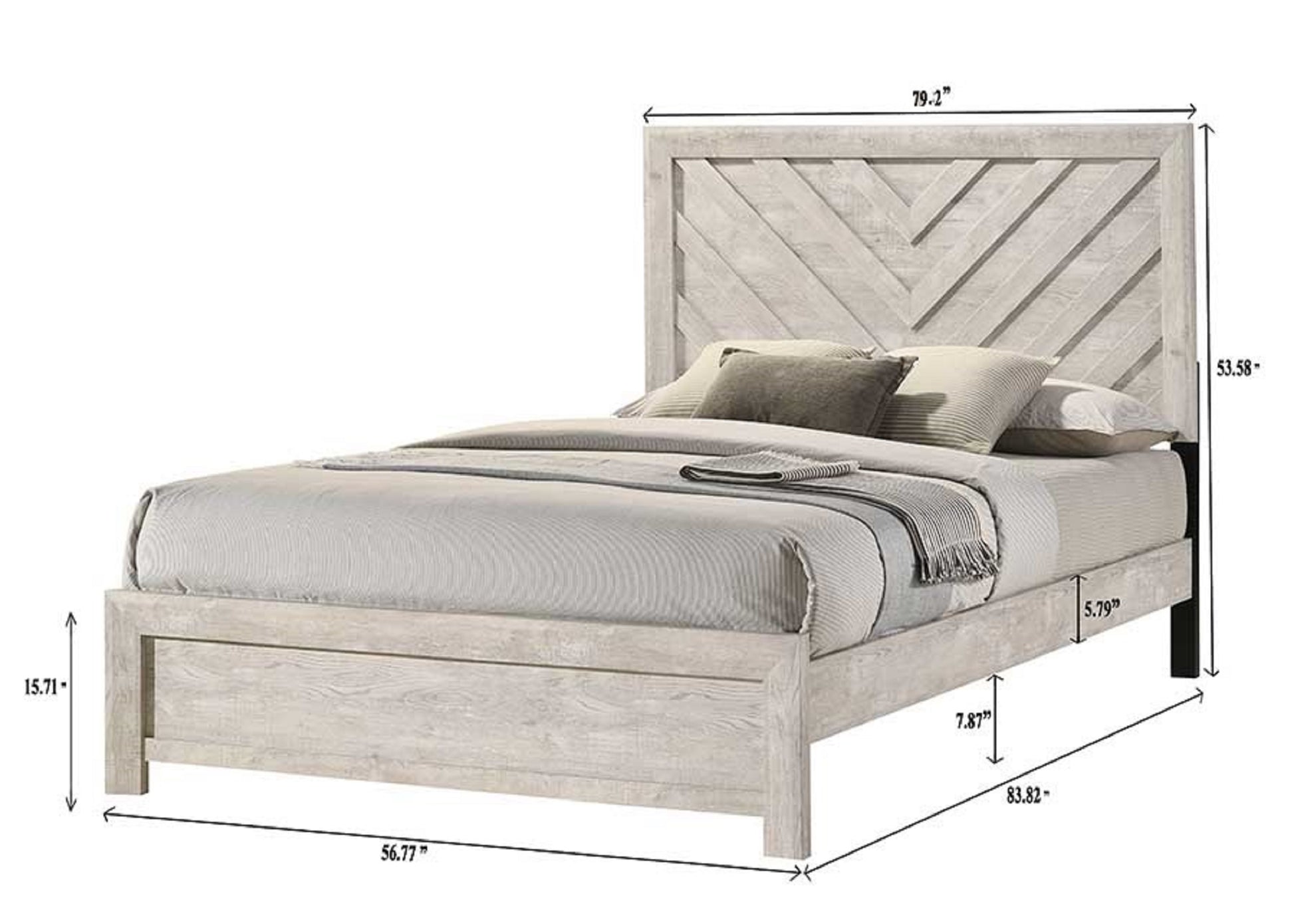 King Size Bed Rustic Beige Gray Finish Wooden Frame