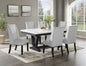 7pc Dining Set Contemporary Style White Faux Marble Rectangular Table Top Dove Gray Upholstery Chairs Nailhead Tufted Black Finish Wooden Solid Wood Dining Room Furniture