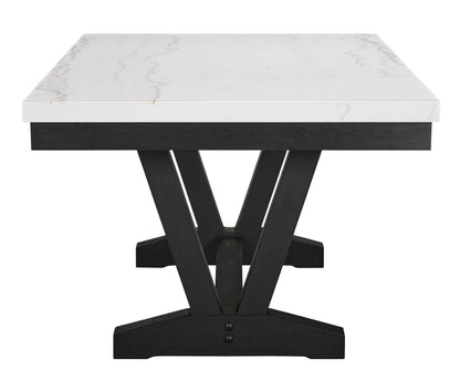 7 Piece Dining Set - Gray Marble Table & Chairs