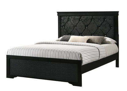 Queen Panel Bed - Black Upholstered Headboard