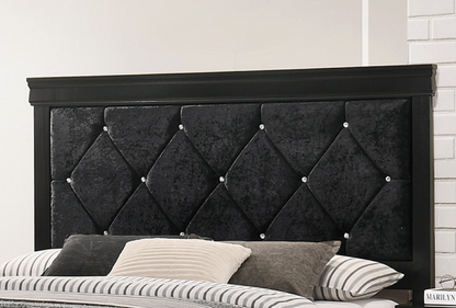 Queen Panel Bed - Black Upholstered Headboard