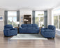 Modern Living Room 3pc Sofa Set Plush Comfortable Sofa Loveseat Chair Blue Textured Fabric Channel Tufting Solid Wood Furniture