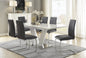 Modern Contemporary 7pc Dining Set White High Gloss Finish Table w Extension Leaf V-shaped Support Gray faux Leather Upholstered Chairs Diamond Pattern Stitching Luxury Furniture Set