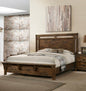 1pc Rustic Industrial Style Brown Finish Queen Size Panel Bed w Built in Bench Footboard Solid Wood Wooden Bedroom Furniture