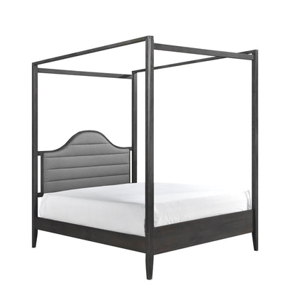 Upholstery Headboard Canopy Queen Bed 1pc Wooden Bedroom Furniture