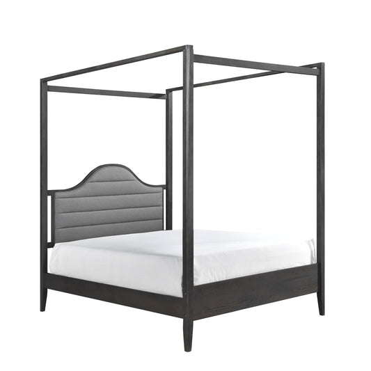 Upholstery Headboard Canopy Queen Bed 1pc Wooden Bedroom Furniture