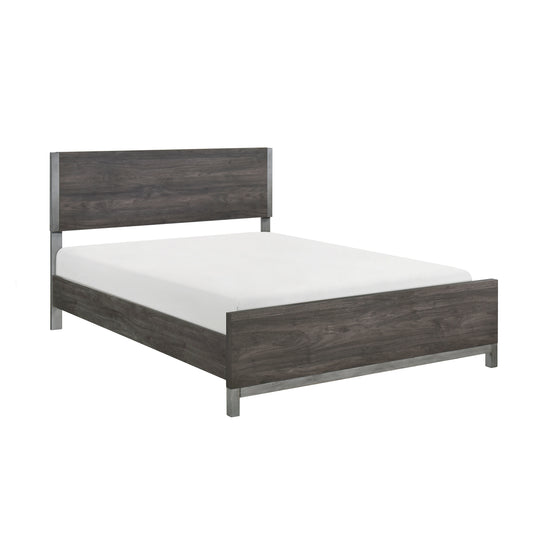 Modern Sleek Design Bedroom Furniture 1pc Beautiful Full Bed Brownish Gray and Antique Silver Finish