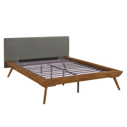 1pc Full Platform Bed Upholstered Headboard Dark Gray Chestnut Finish Wooden Furniture