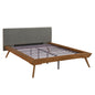 1pc Full Platform Bed Upholstered Headboard Dark Gray Chestnut Finish Wooden Furniture