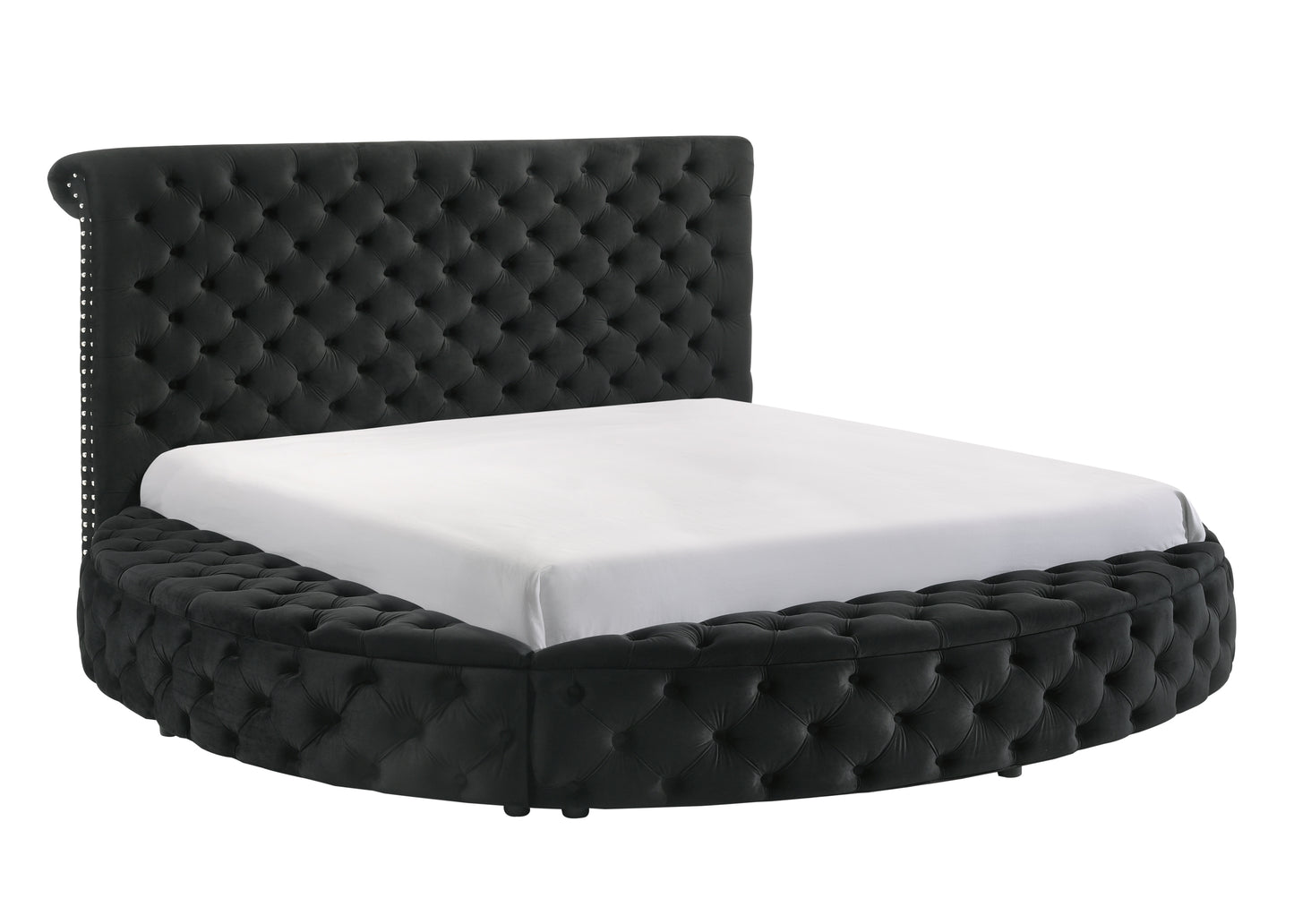 King Size Black Wood Bed Frame Button Tufted Storage Headboard