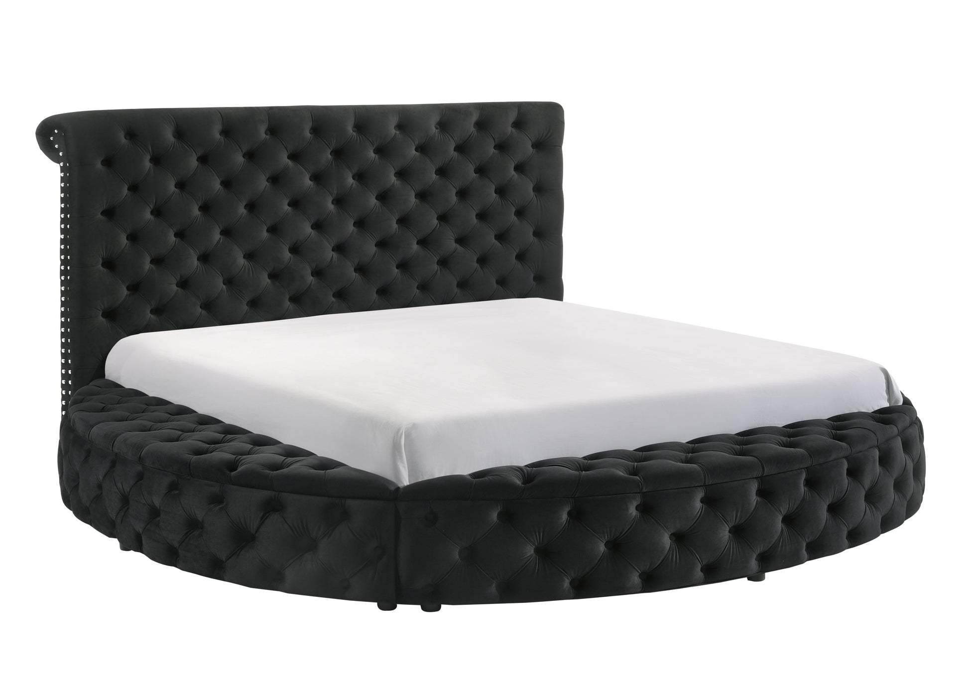 King Size Black Wood Bed Frame Button Tufted Storage Headboard