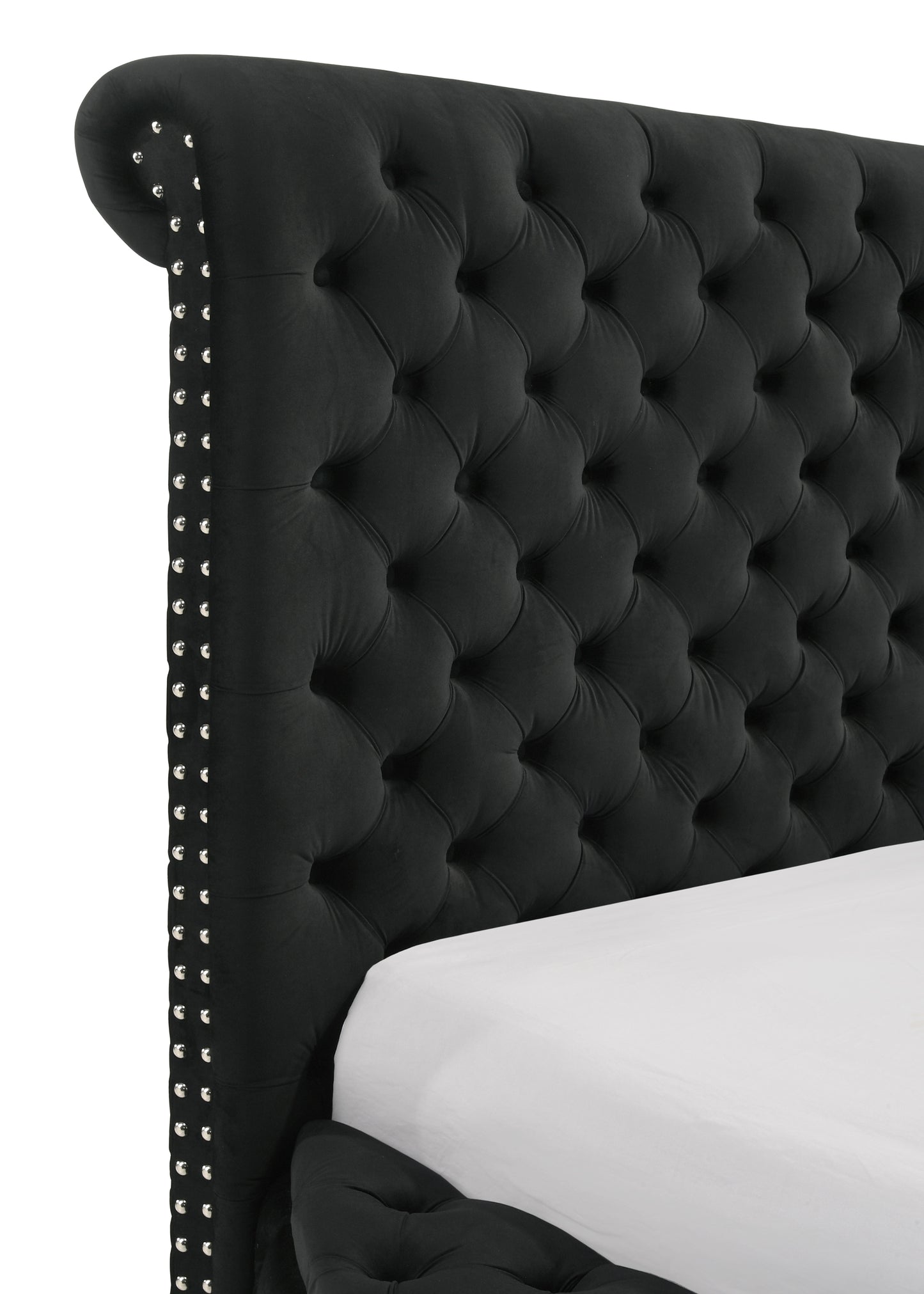 King Size Black Wood Bed Frame Button Tufted Storage Headboard