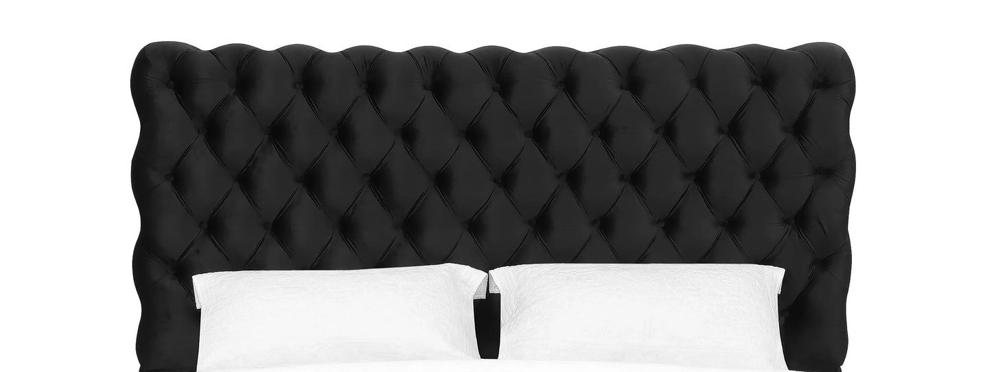 King Size Upholstered Bed Frame - Black Wood