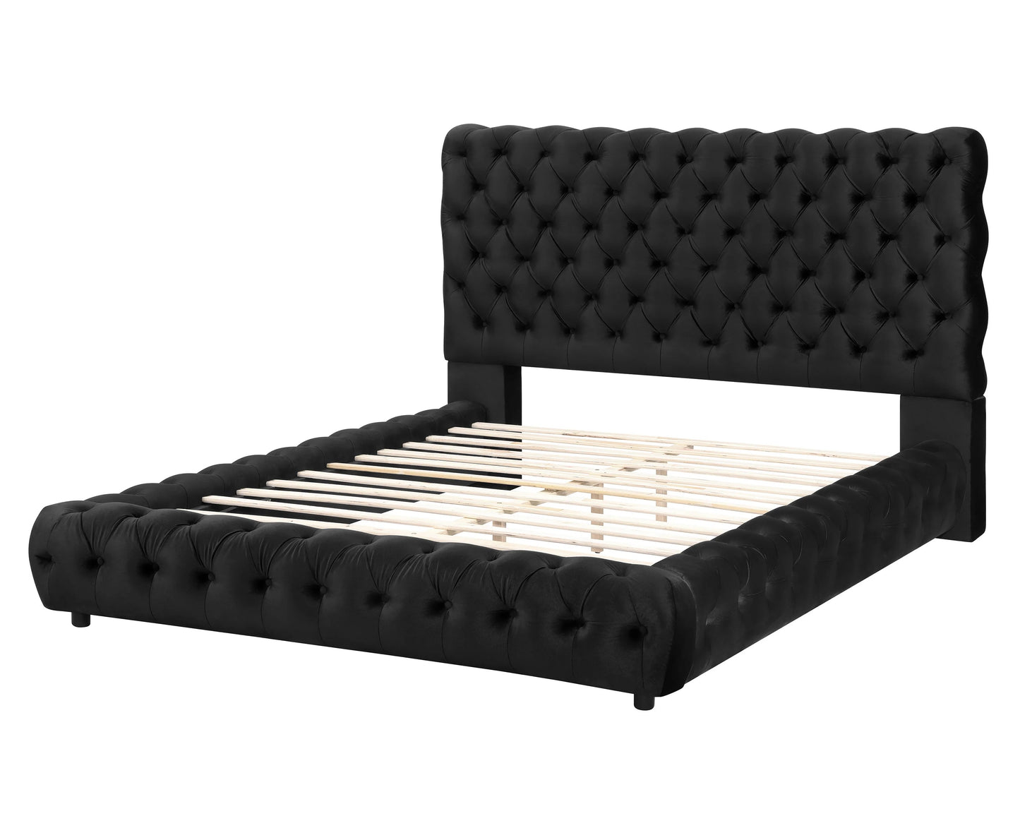King Size Upholstered Bed Frame - Black Wood