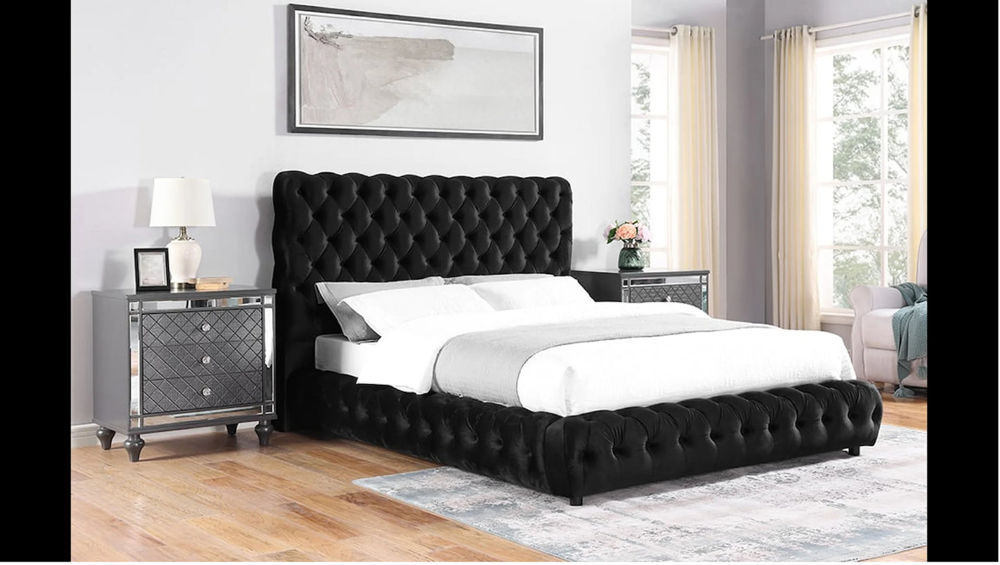King Size Upholstered Bed Frame - Black Wood
