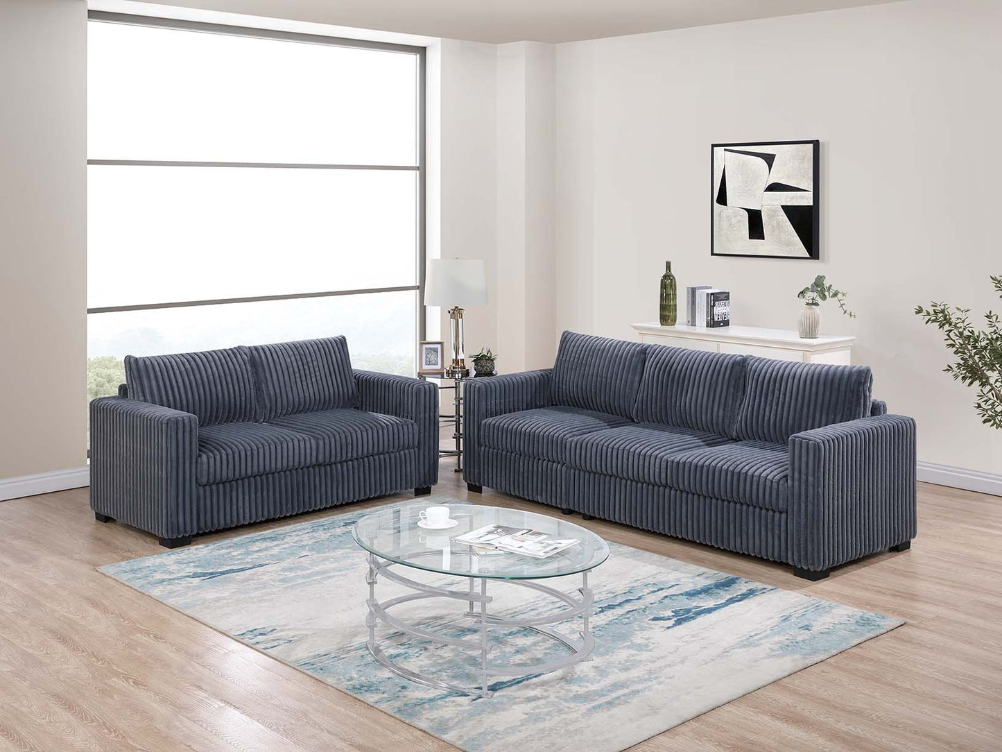 Uniform Design Elegant Simple Sofa And Loveseat 2pcs Sofa set Dark Gray Wide-Welt Corduroy Living Room Couch