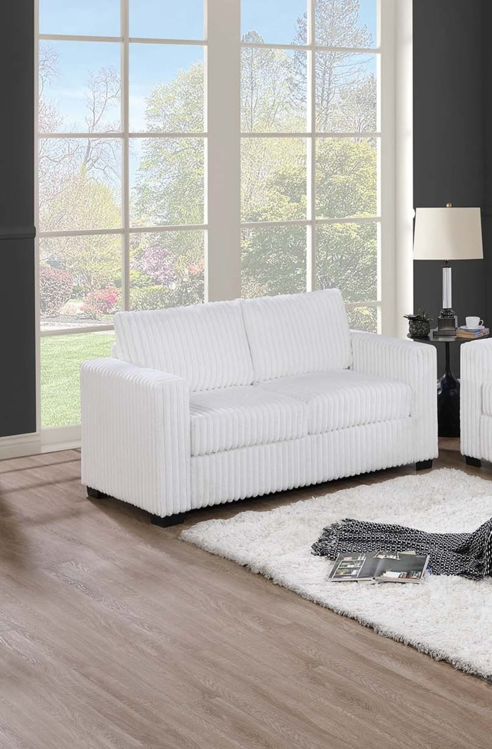 97" Milk White Corduroy Sofa - Contemporary Sofa for Living Room