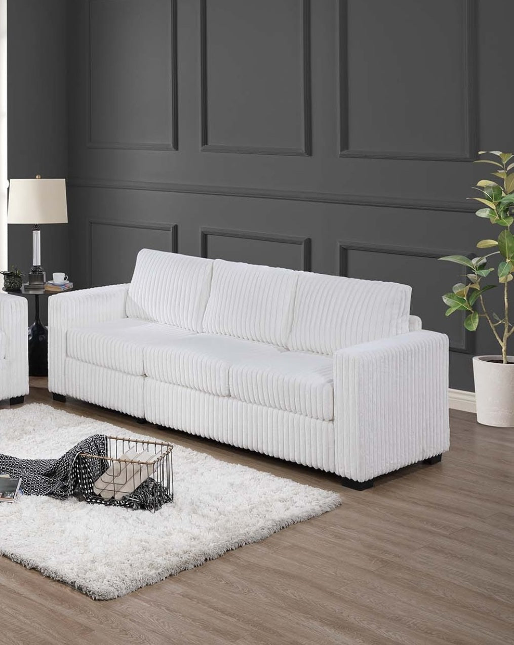 97" Milk White Corduroy Sofa - Contemporary Sofa for Living Room