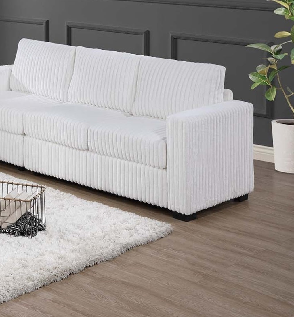 97" Milk White Corduroy Sofa - Contemporary Sofa for Living Room