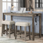 Transitional 3 Piece Counter Bar Dining Set Solid Wood Bar Table with Electric Outlet and 2 USB Ports, Counter Height Bar Stool Tufted Seating, Antique Oak