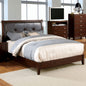 Eastern King Size Bed Brown Cherry Solidwood 1pc Bed Bedroom Button Tufted Headboard Contemporary Furniture