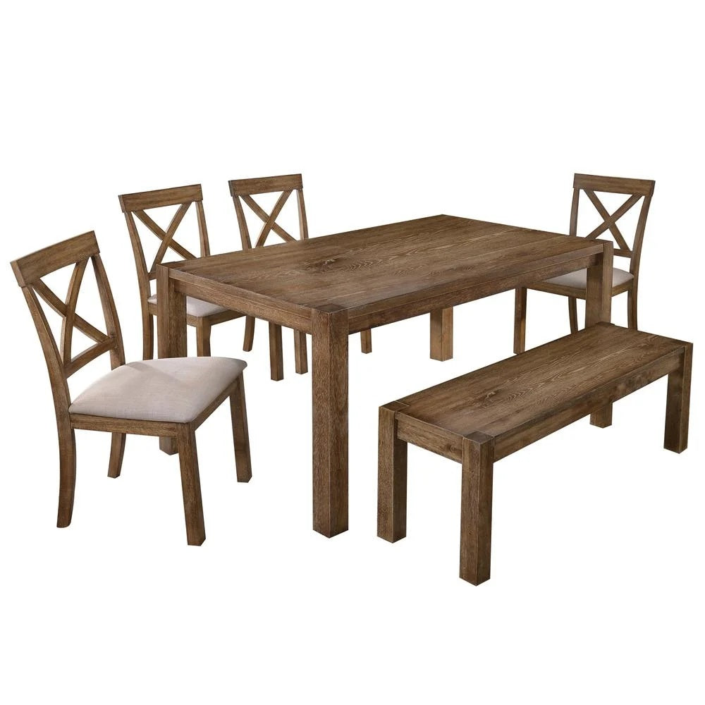 Driftwood Dining Set - 6 Pieces Oak Wood Table & Chairs
