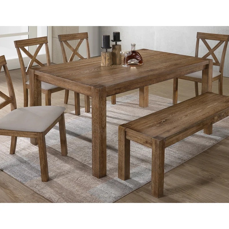 Driftwood Dining Set - 6 Pieces Oak Wood Table & Chairs