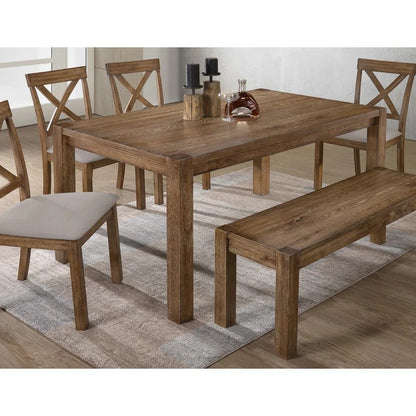 Driftwood Dining Set - 6 Pieces Oak Wood Table & Chairs