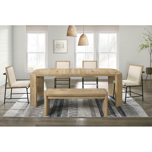 Contemporary Kepler Driftwood Dining Room 6Pc Set, Extension Leave Dining Table, 4 Side Chairs and Bench