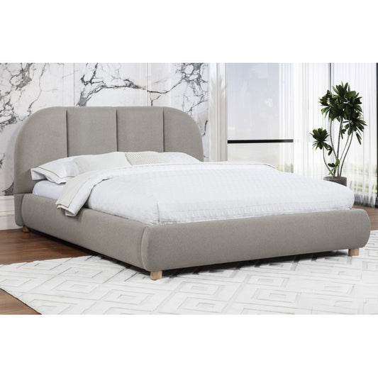 Modern/Contemporary Soft Burlap Fabric Queen Bed, Upholstered 1Pc Bedroom Platform Bed Frame, Light Tan