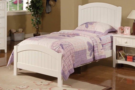 White Color Full Size Bed Youth Bedroom Furniture Vertical Lines Carved Headboard 1pc Bedframe Modern