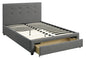 Modern Bedroom Furniture Grey Polyfiber 1pc Full Size Bed Tufted Headboard Storage Drawer Footboard