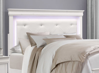 Full Size White Wood Bed Frame with LED Headboard