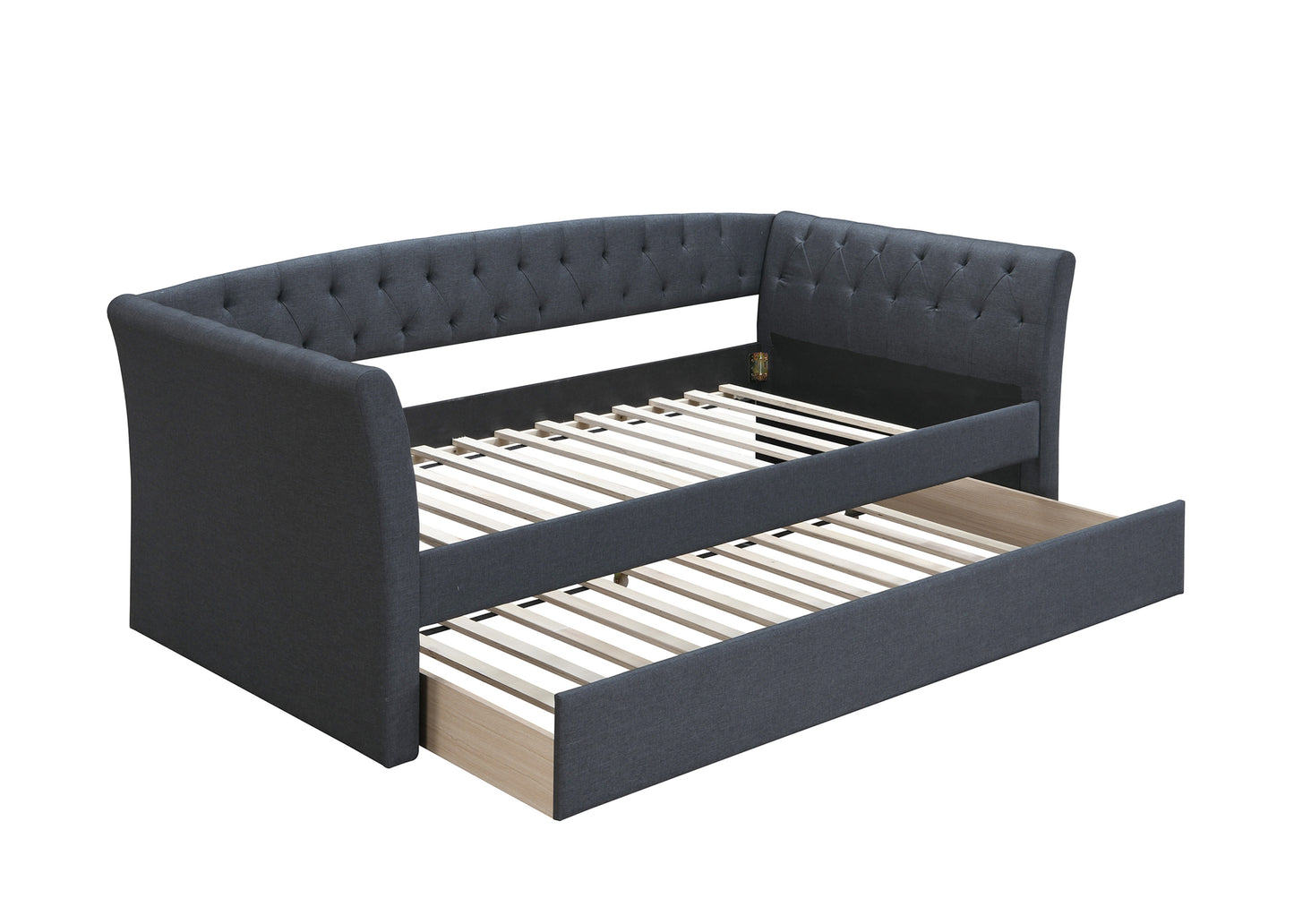 Contemporary Charcoal Burlap Day Bed with Trundle