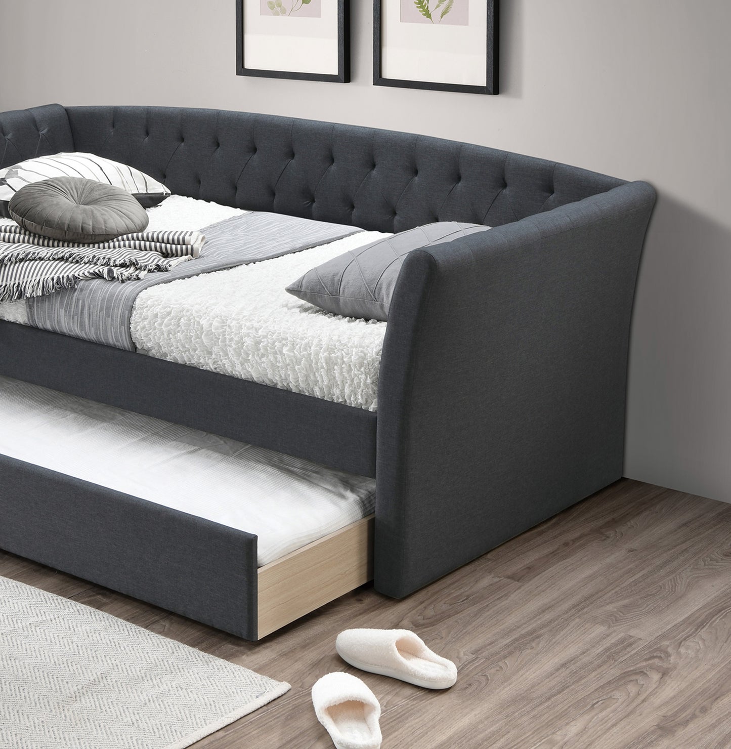 Contemporary Charcoal Burlap Day Bed with Trundle